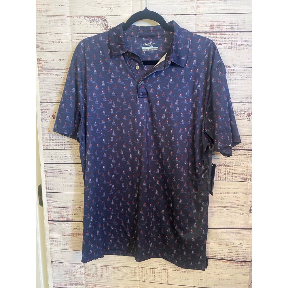 NWT Ben Hogan Men's Sailboat Print Golf Polo Shirt, up to Size medium